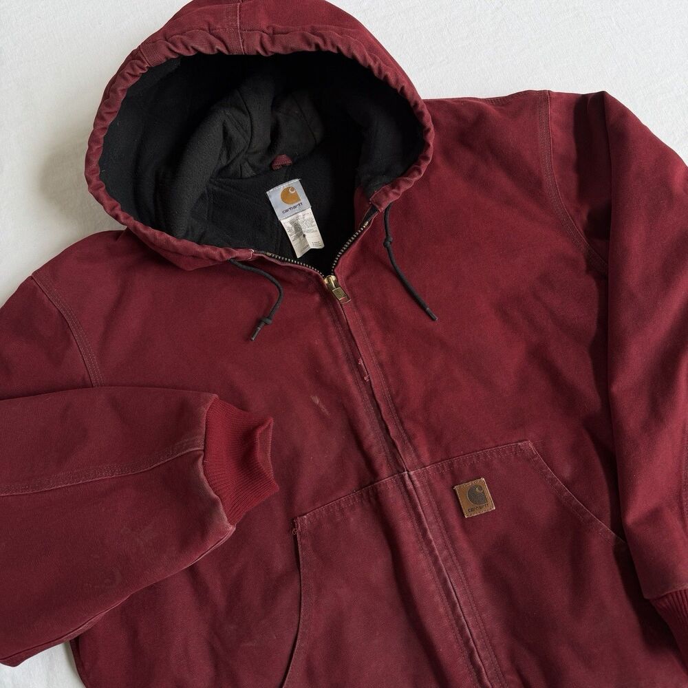 Vintage J130 CRI Detroit Carhartt Men’s 2XL Red Full Zip Hooded Hoodie Jacket
